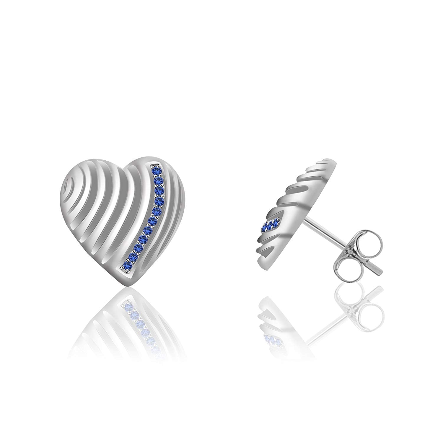 atjewels 14K White Gold Over on .925 Sterling Silver Round Cut Blue Sapphire Heart Stud Earrings For Women's MOTHER'S DAY SPECIAL OFFER - atjewels.in