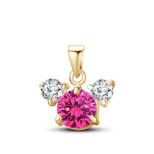 atjewels 14K Yellow Gold Over .925 Sterling Silver Round Pink Sapphire & White CZ Mickey Mouse Pendant MOTHER'S DAY SPECIAL OFFER - atjewels.in