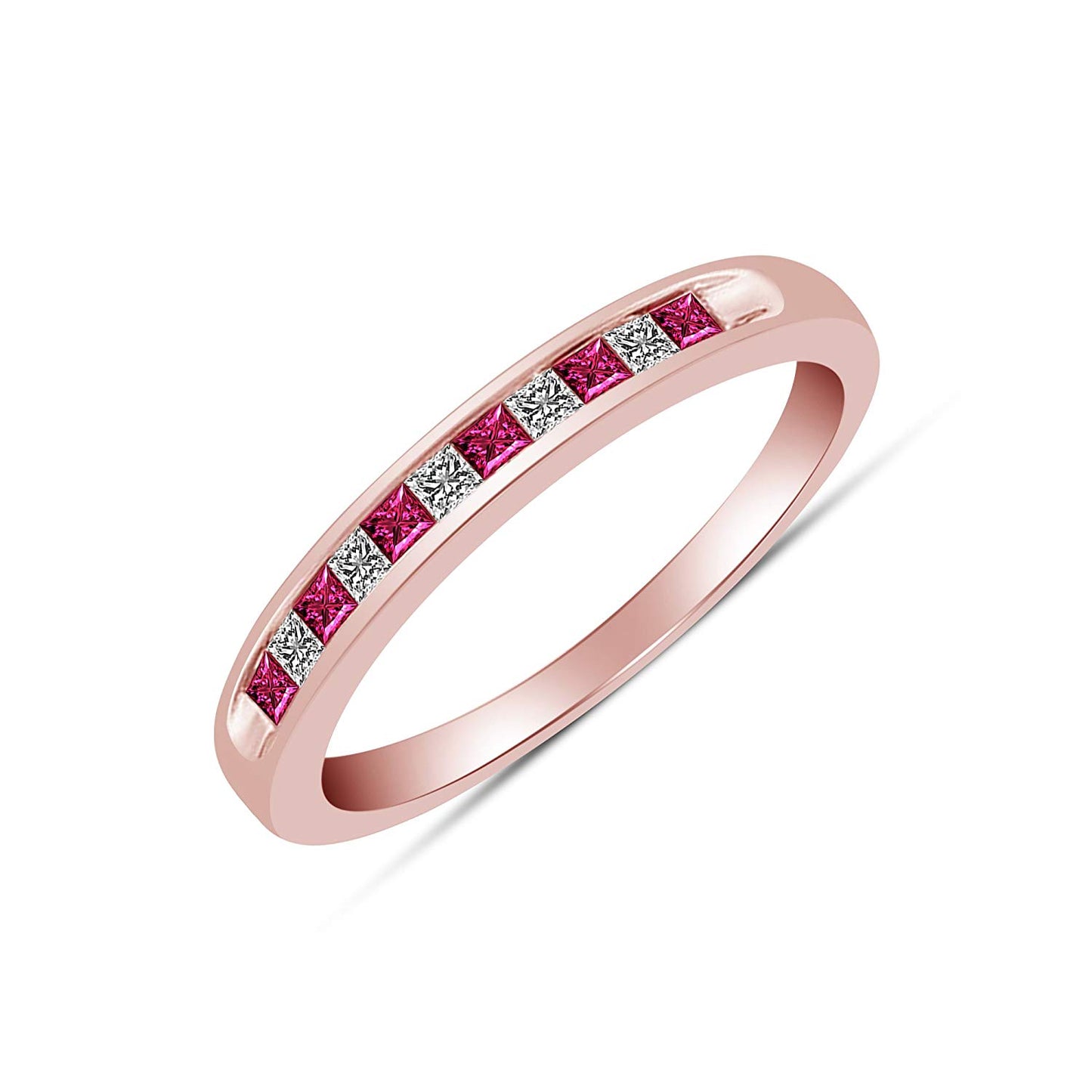 atjewels 18K Rose Gold Over 925 Sterling Silver Princess Pink Sapphire & White CZ Wedding Band Ring MOTHER'S DAY SPECIAL OFFER - atjewels.in