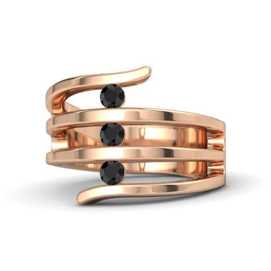 atjewels White Gold Over 925 Sterling Round Black CZ Bypass Three Stone Ring MOTHER'S DAY SPECIAL OFFER - atjewels.in