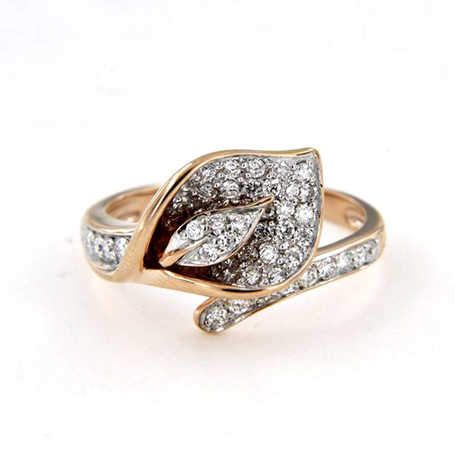 atjewels 18k Rose Gold Over .925 Sterling Silver Round White Simulated Diamond Leaf Ring For Women MOTHER'S DAY SPECIAL OFFER - atjewels.in