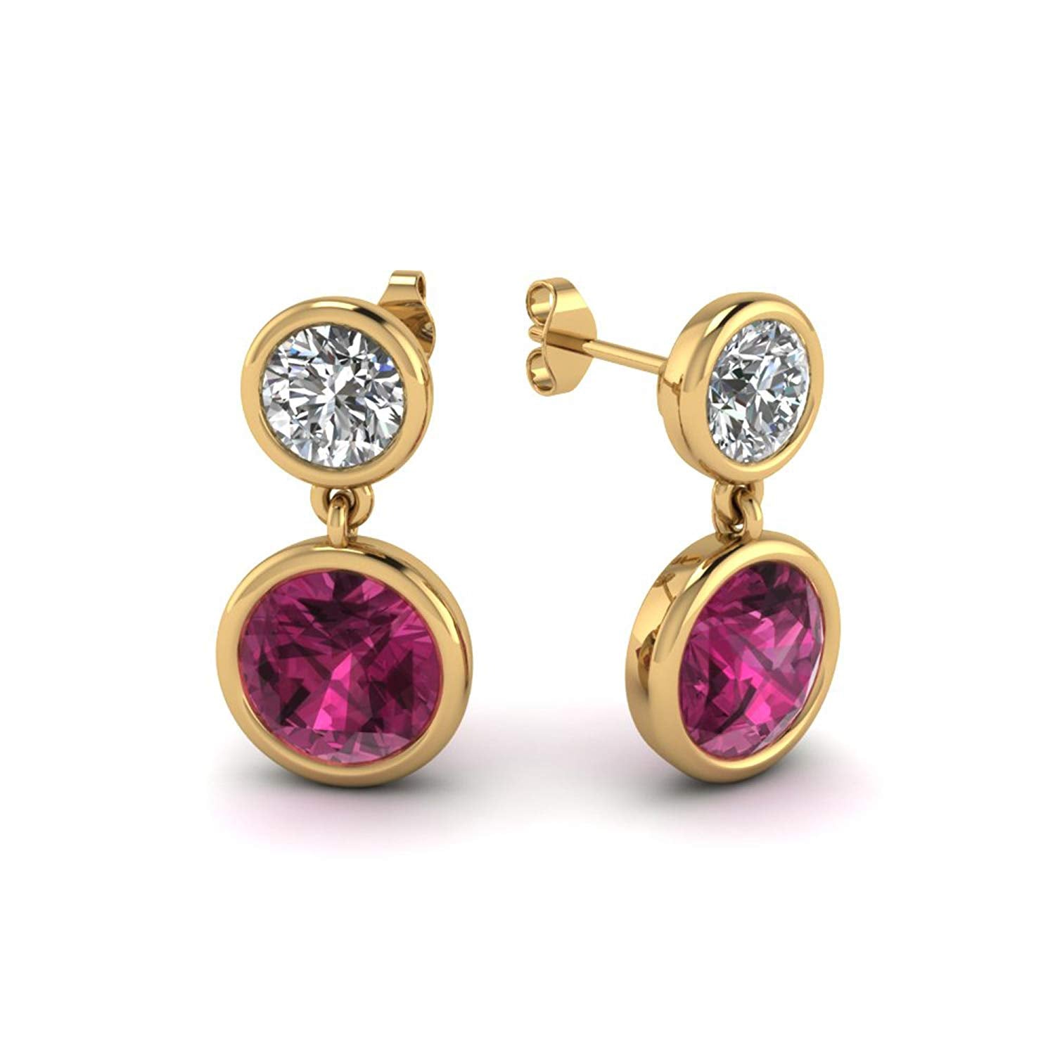 atjewels 14K Yellow Gold Over 925 Sterling Silver Round Cut Red Ruby & White CZ Drop Dangle Earrings For Women's MOTHER'S DAY SPECIAL OFFER - atjewels.in