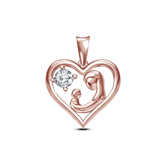 atjewels White Cubic Zirconia 0.77 CT in 14K Rose Gold Over Silver MOTHER & ME Heart Pendant MOTHER'S DAY SPECIAL OFFER - atjewels.in