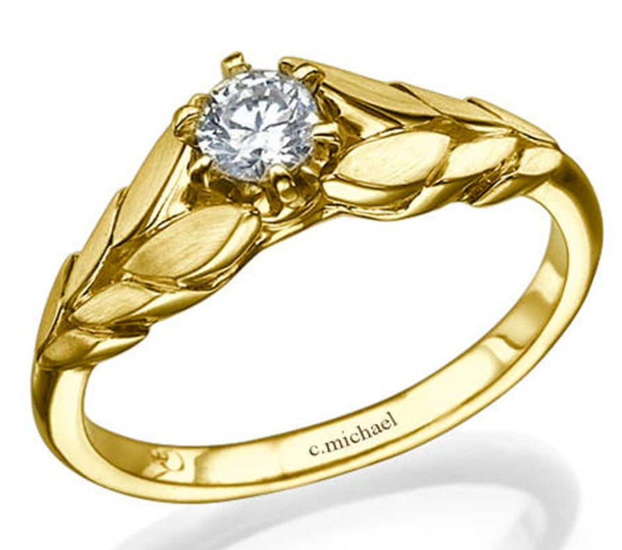 1 CT 925 Sterling Silver Round Cut Diamond Leaves Engagement Solitaire Ring