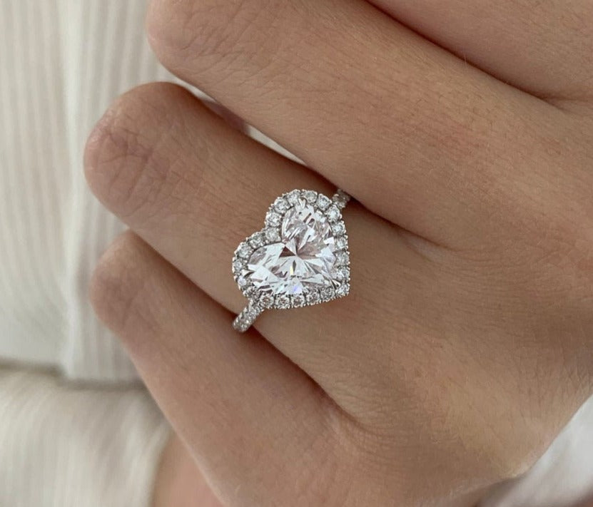 2 CT  925 Sterling Silver Heart Cut Diamond Wedding Engagement Halo Ring