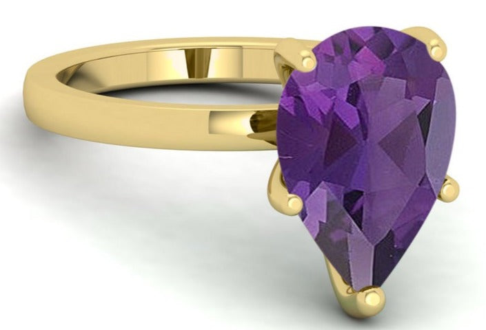 2 CT Pear Cut Amethyst Purple Yellow Gold Over 925 Sterling Sliver Unique Anniversary Promise Ring Gift For Her