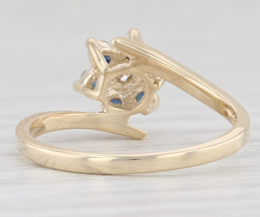 0.33 CT Round Cut Blue Sapphire Diamond 925 Sterling Silver Women Anniversary Flower Bypass Ring