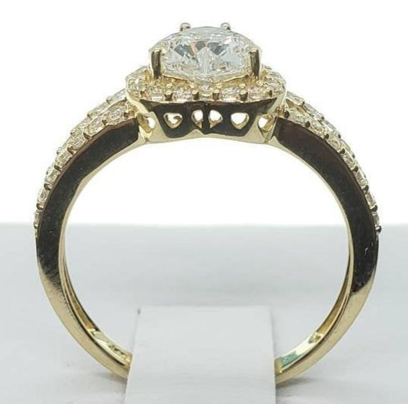 1 CT Heart Cut Diamond Yellow Gold Over 925 Sterling Sliver Women Engagement Halo Ring