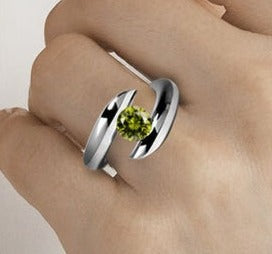 1 CT Round Cut Green Peridot White Gold Over 925 Sterling Sliver Women Anniversary Bypass Ring