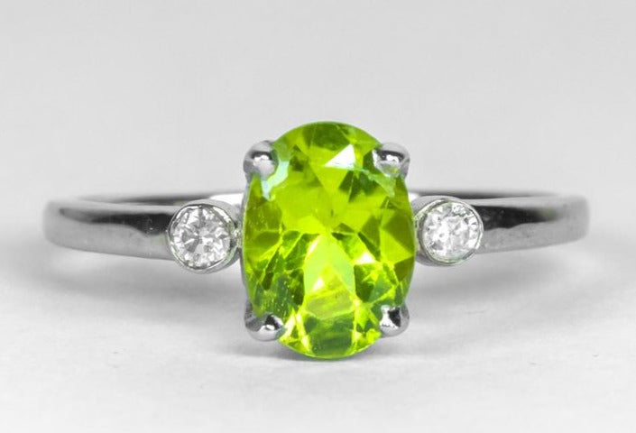 2 CT Oval Cut Green Peridot Diamond 925 Sterling Silver Women Solitaire Engagement Ring