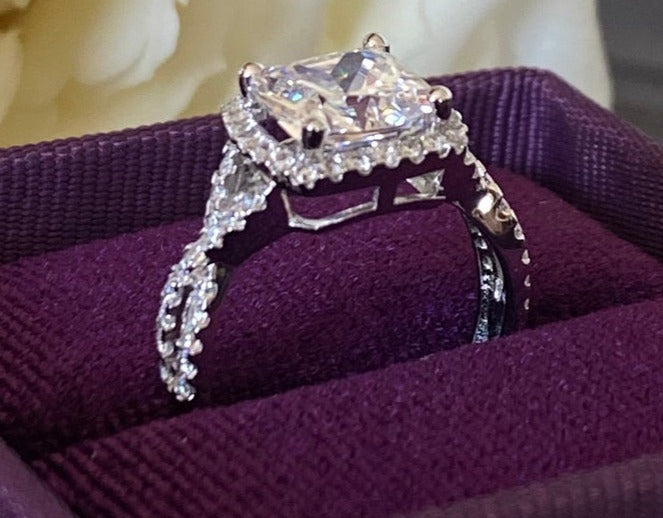 1 CT 925 Sterling Silver Cushion Cut White Diamond Anniversary Halo Ring
