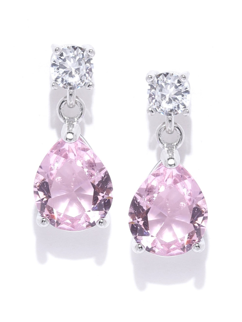 2.50 Ct Pear Cut Pink Sapphire & Round CZ Drop/Dangle Earrings In 925 Sterling Silver