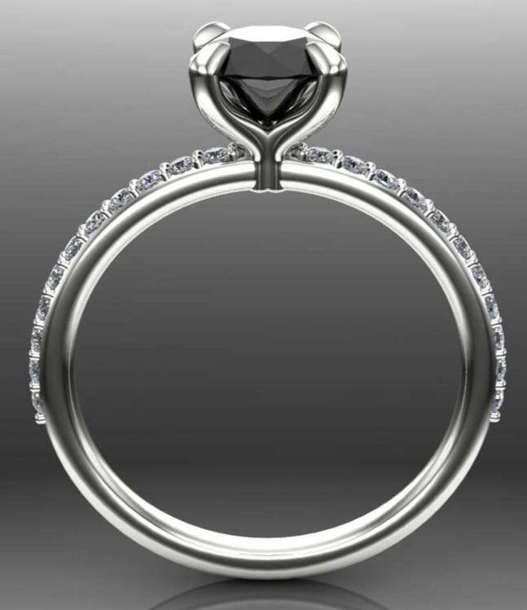 2 CT Round Cut Black Cubic Zirconia Diamond 925 Sterling Sliver Women Engagement Band Ring