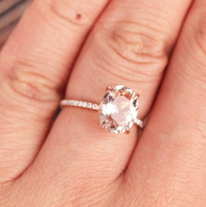 2 CT 925 Sterling Silver Oval Cut Pink Morganite Diamond Women Solitaire Ring