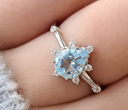 1 CT Pear Cut Blue Topaz Diamond 925 Sterling Silver Women Anniversary Ring Birthday Gift For