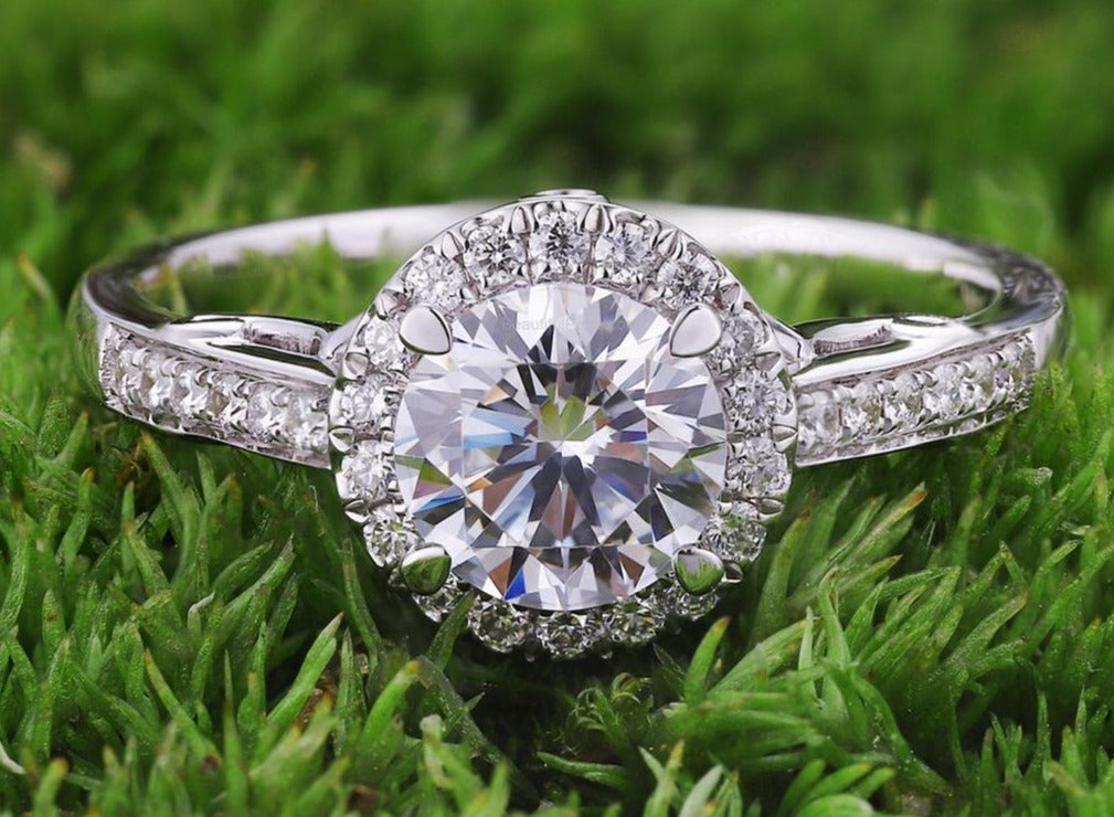 1/2 CT 925 Sterling Silver Round Cut Diamond Halo Women Anniversary Ring