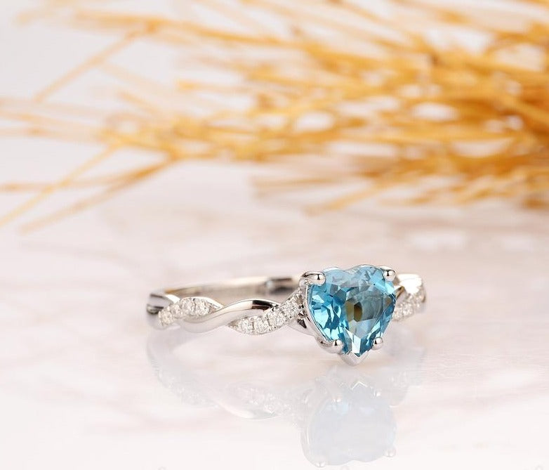 1.25 Ct Heart Cut London Blue Topaz Infinity Promise Ring For Her In 925 Sterling Silver