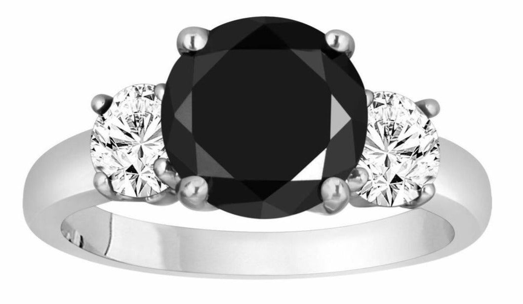 2 CT Round Cut Black Cubic Zirconia Three Stone Diamond 925 Sterling Sliver Unique Engagement Ring