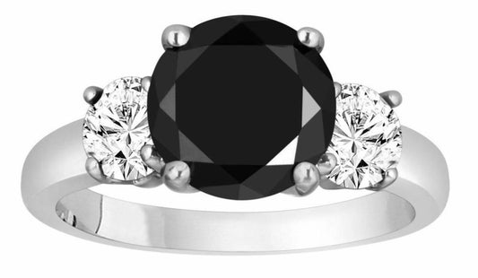 2 CT Round Cut Black Cubic Zirconia Three Stone Diamond 925 Sterling Sliver Unique Engagement Ring