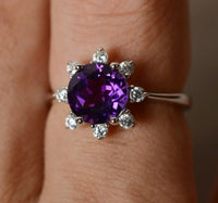 2 CT Round Cut Amethyst Diamond 925 Sterling Silver Women Promise Ring