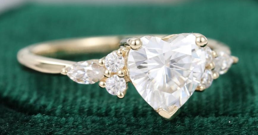 2 CT Heart Cut White Diamond Yellow Gold Over 925 Sterling Sliver Women Anniversary Ring Gift For Her