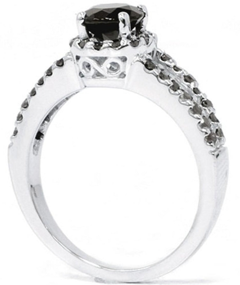 2 CT Round Cut Black Cubic Zirconia Diamond 925 Sterling Sliver Women Engagement Halo Ring