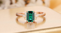 1 CT Emerald Cut Emerald & CZ Diamond Rose Gold Over On 925 Sterling Silver Cluster Wedding Ring