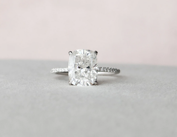 4 CT Cushion Cut White Gold Over On 925 Sterling Silver Solitaire W/Accents Engagement Ring