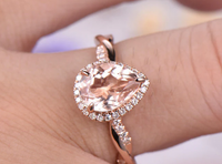 1 CT Pear Cut Pink Morganite & CZ Diamond Rose Gold Over On 925 Sterling Silver Halo Infinity Wedding Band Ring