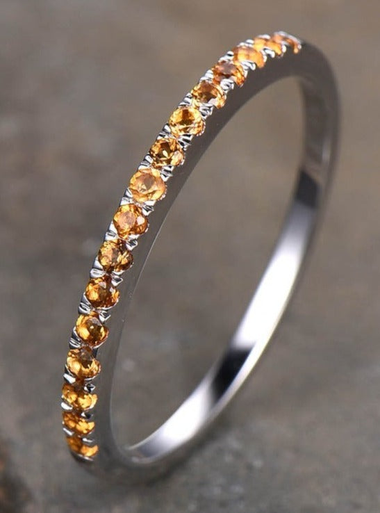 1 CT Yellow Citrine Round Cut 925 Sterling Silver Women Wedding Band Ring Gift For Her