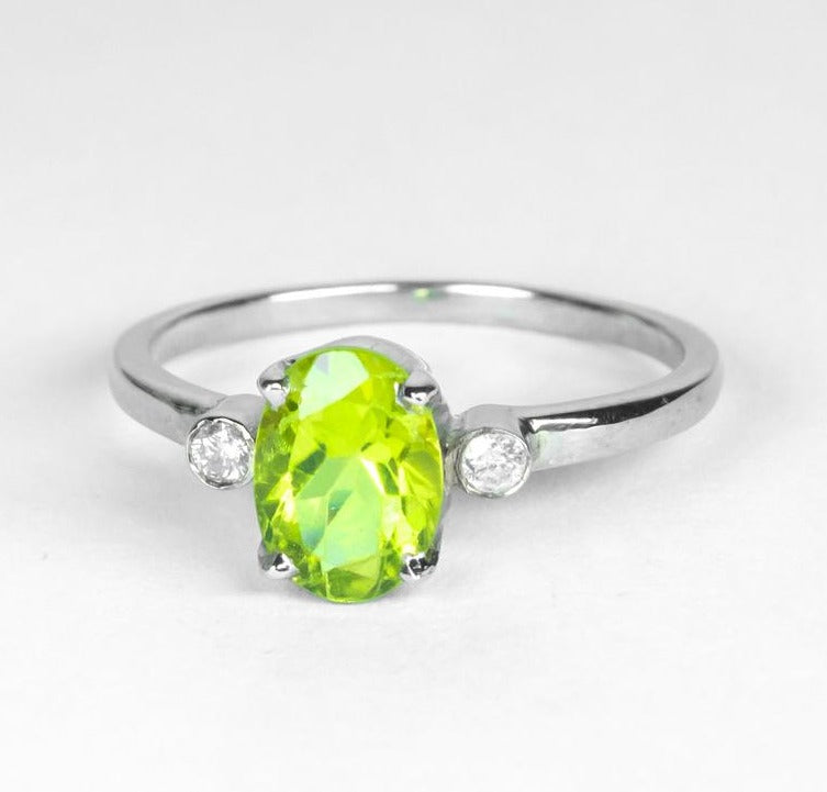 2 CT Oval Cut Green Peridot Diamond 925 Sterling Silver Women Solitaire Engagement Ring