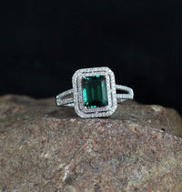 1 CT Emerald Cut Emerald Diamond 925 Sterling Silver Halo Anniversary Gift Ring