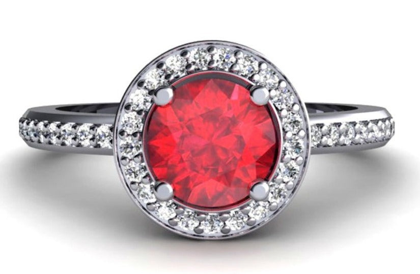 2 CT Red Ruby Round Cut Diamond 925 Sterling Silver Wedding Engagement Halo Ring - atjewels.in
