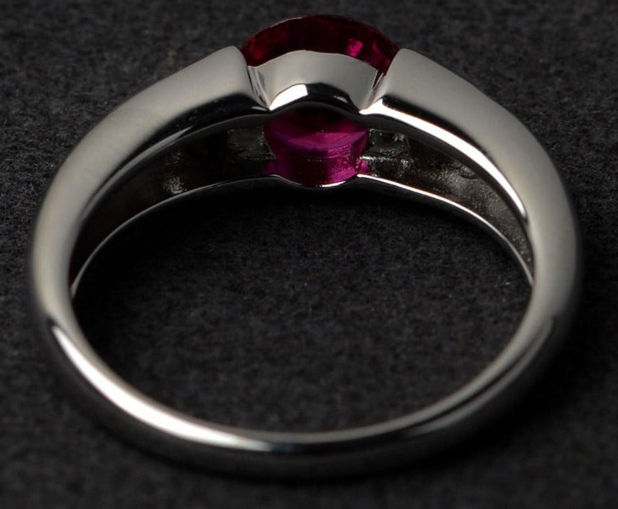 1 CT Round Cut Ruby Red Diamond 925 Sterling Sliver Women Anniversary Promise Ring Birthday Gift For