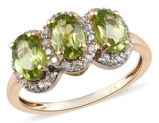 1 CT Oval Cut Green Peridot 3 Stone Diamond 925 Sterling Silver Unisex Victorian Engagement Ring