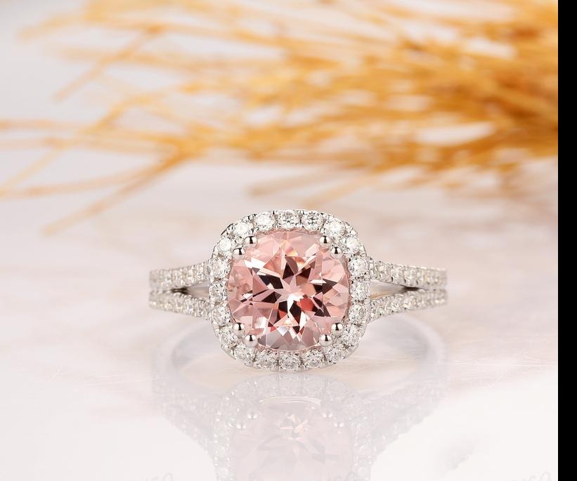 2.10 Ct Cushion Cut Pink Morganite Gorgeous Halo Engagement Ring In 925 Sterling Silver
