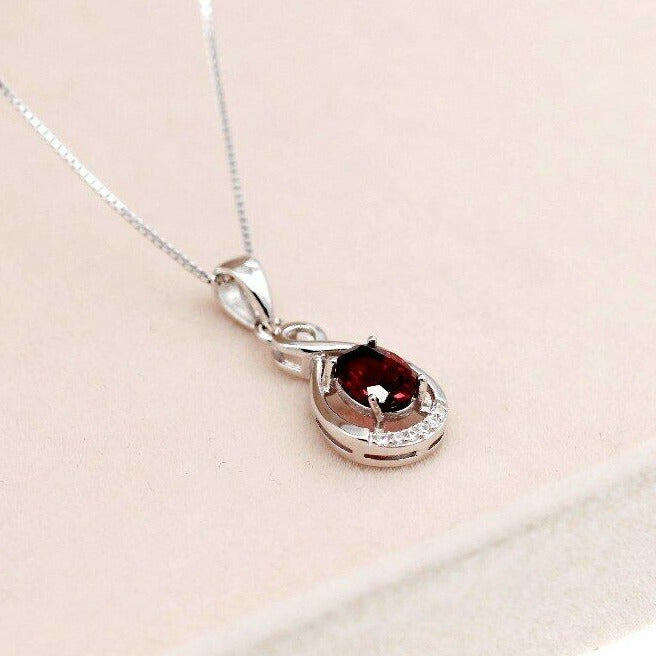 0.75 CT Oval Cut Red Garnet January Birthstone Women's Pendant 925 Sterling Silver