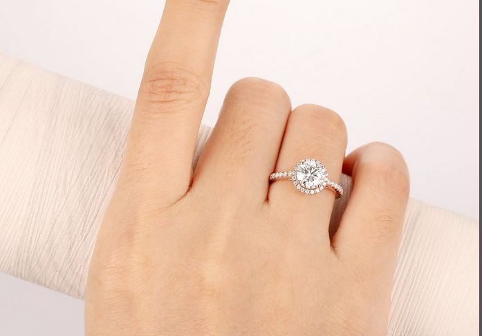 1 CT Round Cut Diamond Rose Gold Over On 925 Sterling Silver Halo Wedding Ring