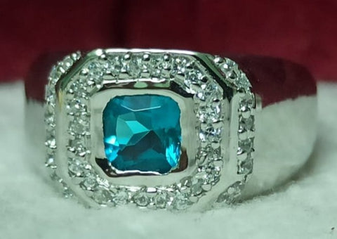 1 CT Cushion Cut Blue Sapphire Diamond 925 Sterling Silver Wedding Engagement Ring