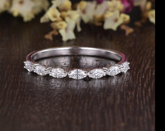 1.25 Ct Marquise Cut White Diamond Half Eternity Engagement Ring In 925 Sterling Silver