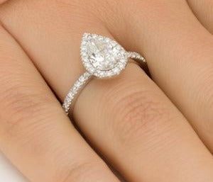 1 CT 925 Sterling Silver Pear Cut Diamond Anniversary & Engagement Halo Ring