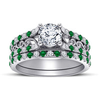 atjewels 14K White Gold Over 925 Sterling Silver Round Emerald and White CZ Bridal Set Ring for Women's MOTHER'S DAY SPECIAL OFFER - atjewels.in