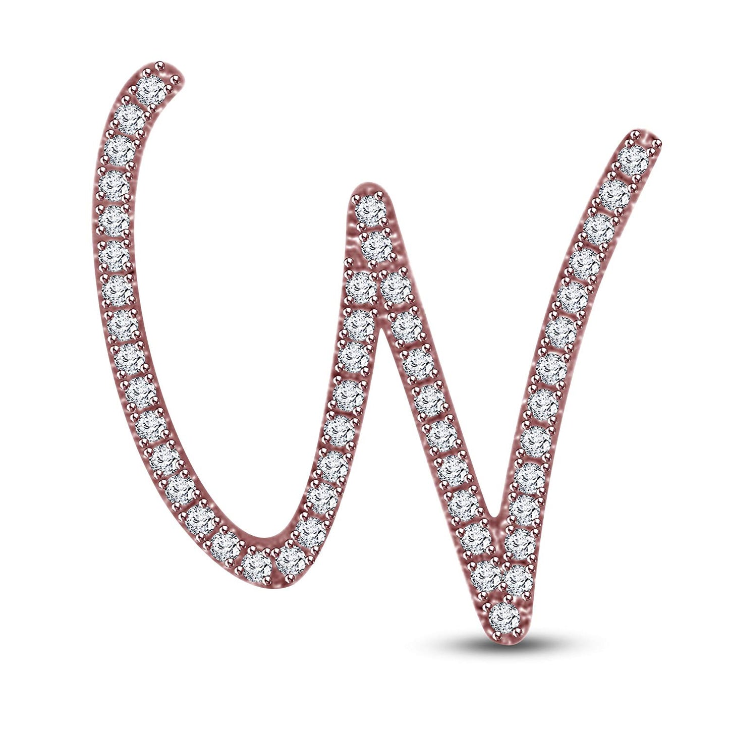 Mothers Day 14K Rose Gold Over .925 Sterling Silver White Cubic Zirconia Alphabet W Letter Pendant Pave Set - atjewels.in
