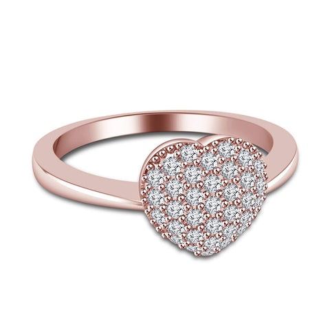 atjewels 18K Rose Gold on .925 Sterling Silver Round White Diamond Heart Ring For Women's MOTHER'S DAY SPECIAL OFFER - atjewels.in