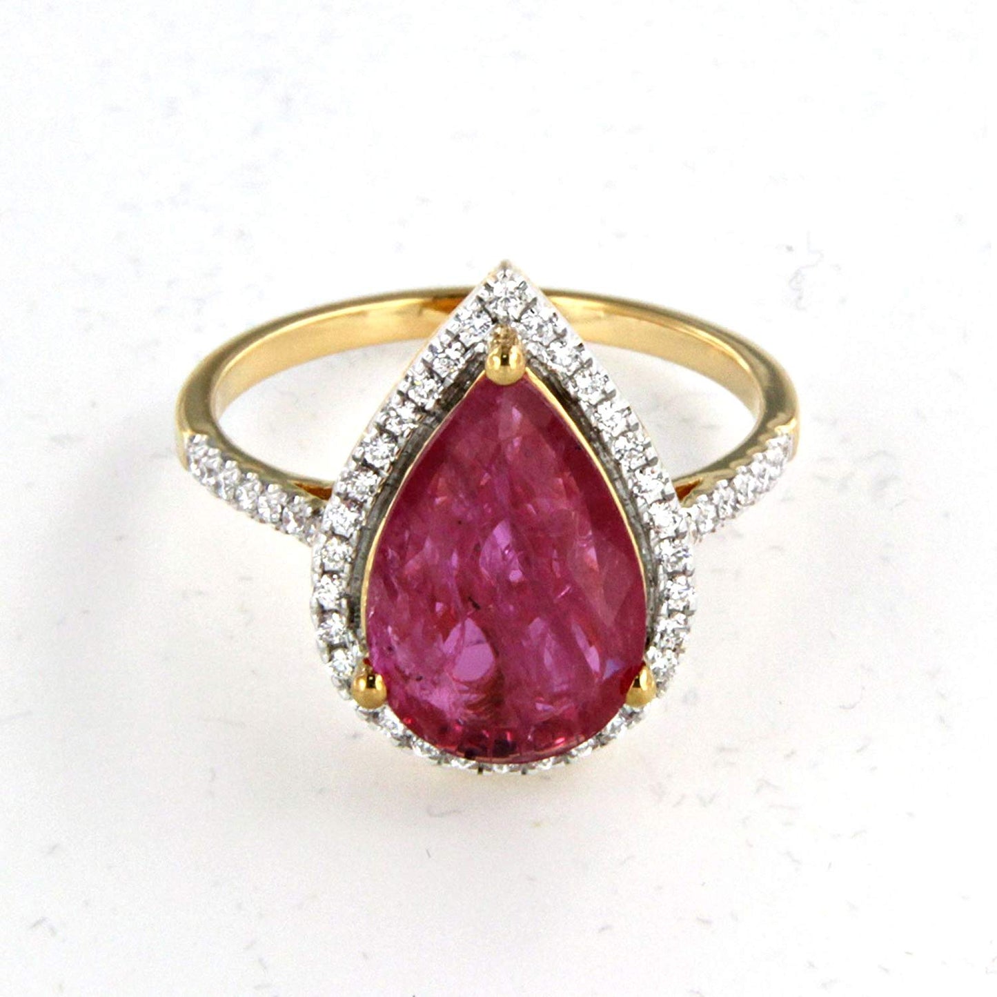 atjewels Pear Cut Pink Sapphire & Round White Diamond with 14K Yellow Gold Over .925 Sterling Silver Engagement Ring MOTHER'S DAY SPECIAL OFFER - atjewels.in