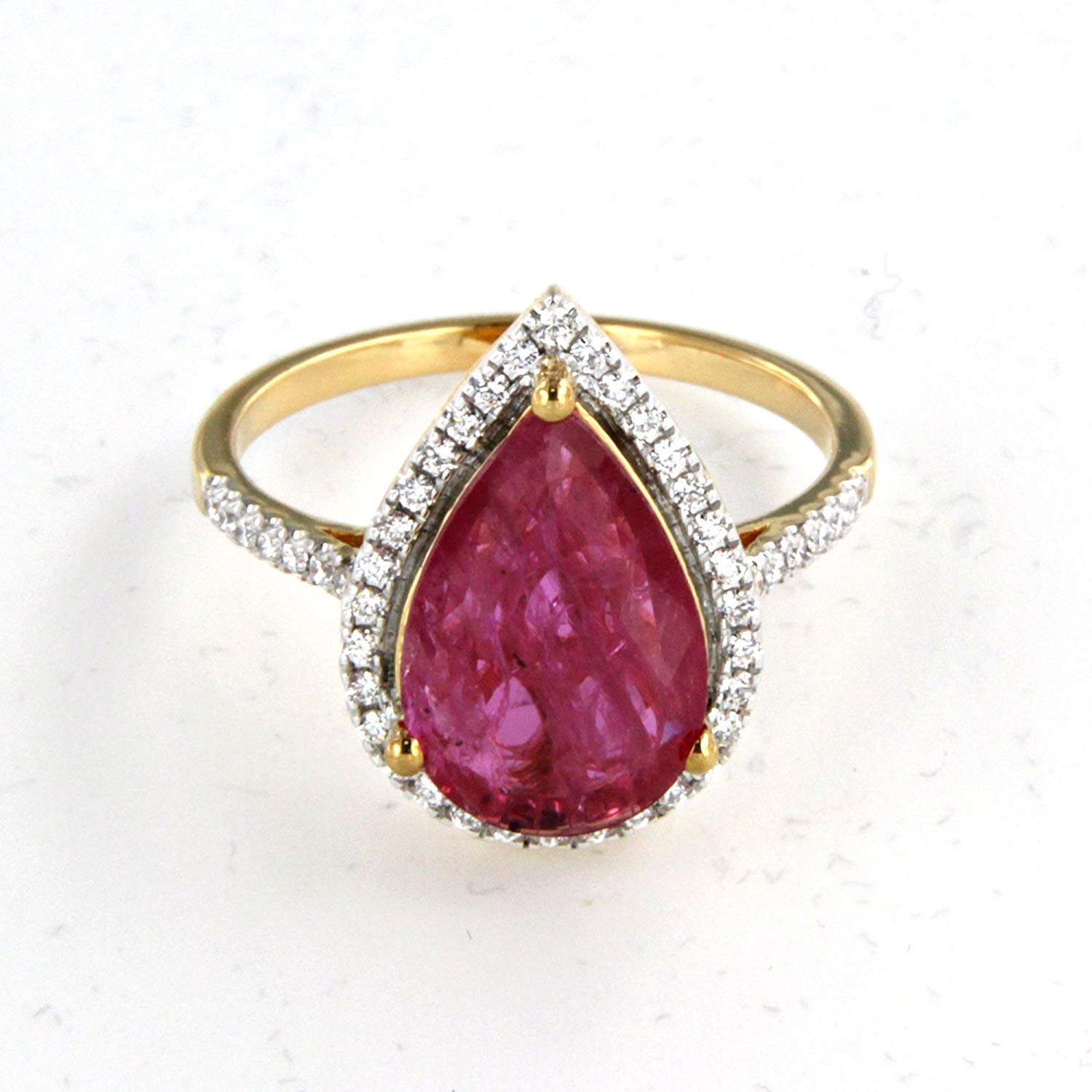 atjewels Pear Cut Pink Sapphire & Round White Diamond with 14K Yellow Gold Over .925 Sterling Silver Engagement Ring MOTHER'S DAY SPECIAL OFFER - atjewels.in