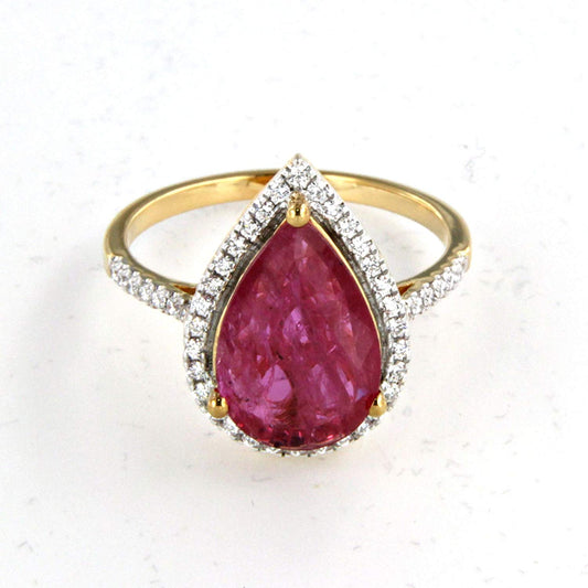 atjewels Pear Cut Pink Sapphire & Round White Diamond with 14K Yellow Gold Over .925 Sterling Silver Engagement Ring MOTHER'S DAY SPECIAL OFFER - atjewels.in