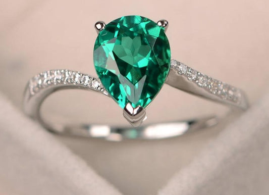 2 CT Pear Cut Green Emerald Diamond 925 Sterling Silver Women Anniversary Halo Ring