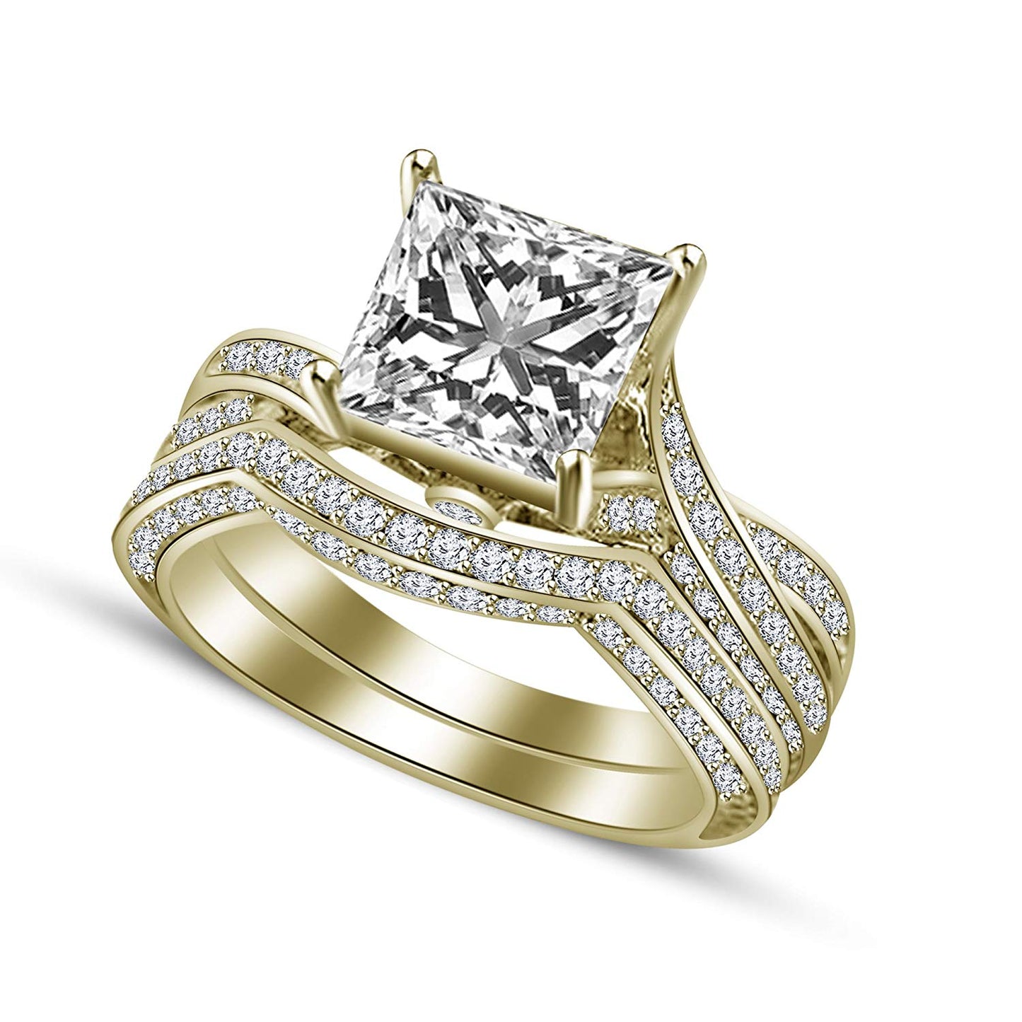 atjewels 14K Yellow Gold Plated on 925 Sterling Silver White Zirconia Bridal Ring Set for Women's MOTHER'S DAY SPECIAL OFFER - atjewels.in