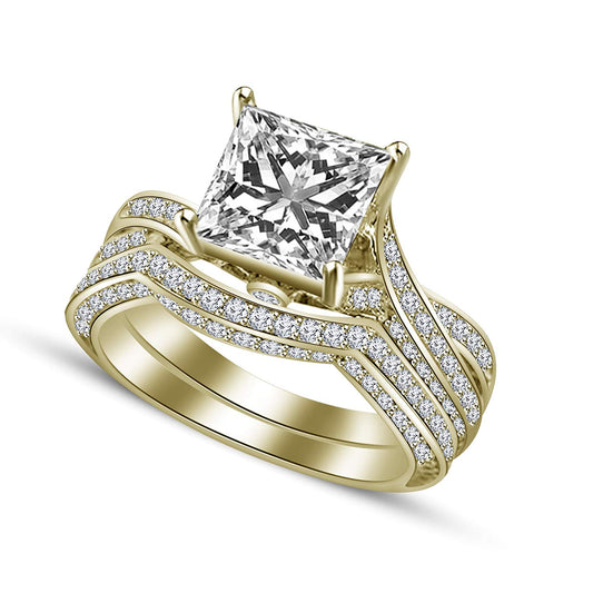 atjewels 14K Yellow Gold Plated on 925 Sterling Silver White Zirconia Bridal Ring Set for Women's MOTHER'S DAY SPECIAL OFFER - atjewels.in